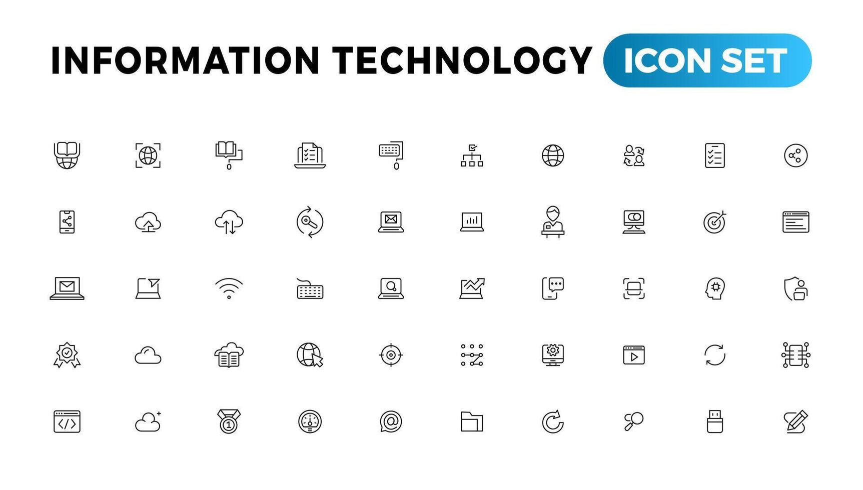 información tecnología línea íconos recopilación. grande ui icono conjunto en un plano diseño. Delgado contorno íconos paquete vector