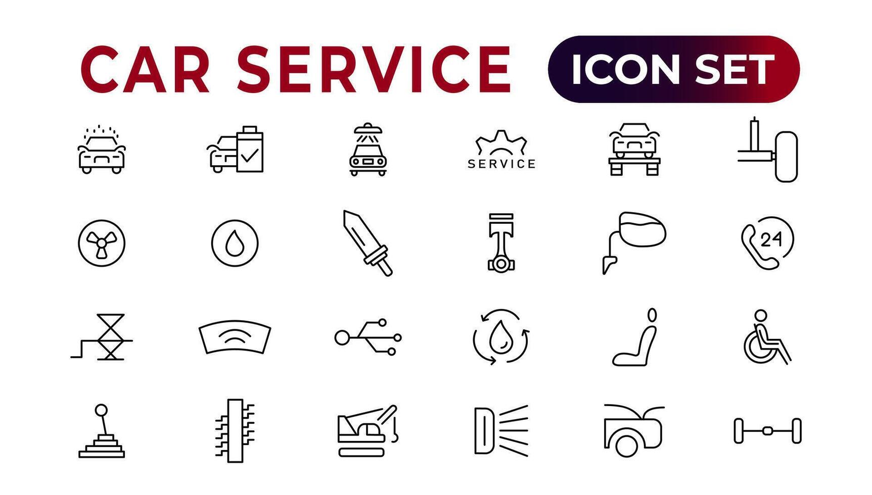 Car service icon set with editable stroke and white background. Auto service, car repair icon set. Car service and garage. vector