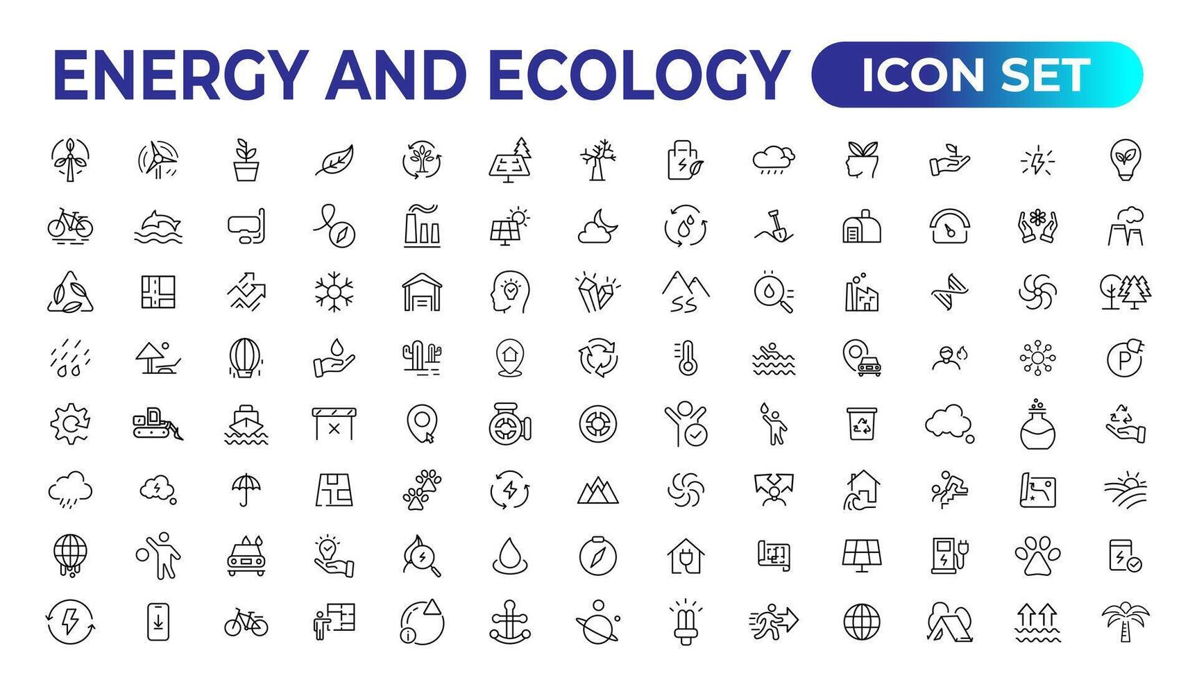 Energy and Ecology Line Editable Icons set. Vector illustration in modern thin line style of eco related icons. protection, planet care, natural recycling power. Pictograms and infographics.