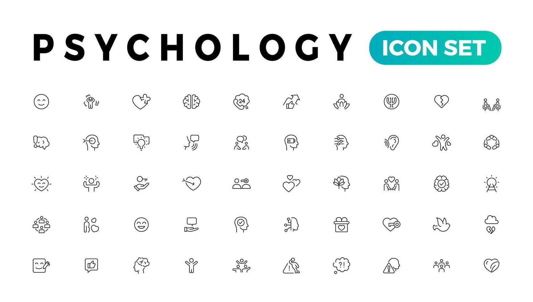Psychology, Positive thinking line icons collection. Psychology, charity, family, happy, peace icons. UI icon set. Thin outline icons pack vector
