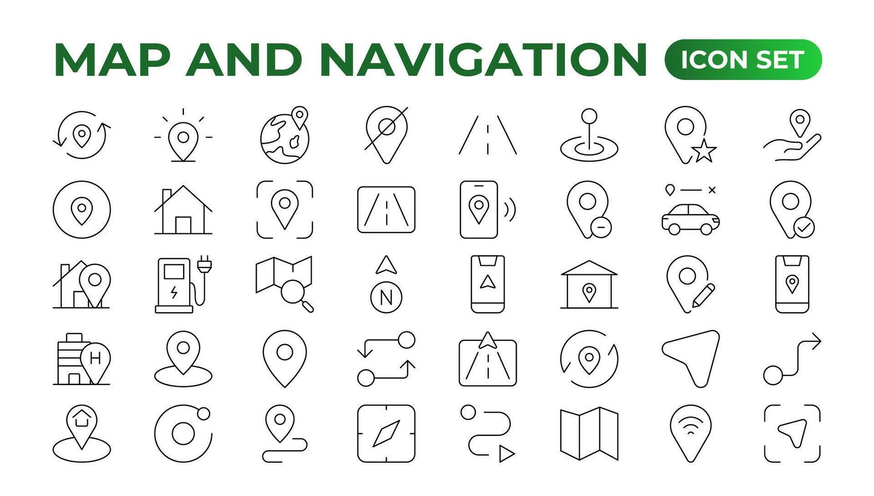navegación línea íconos vector. símbolo de mapa ubicación. mapa sitio marcador. puntero GPS ubicación símbolo. vector