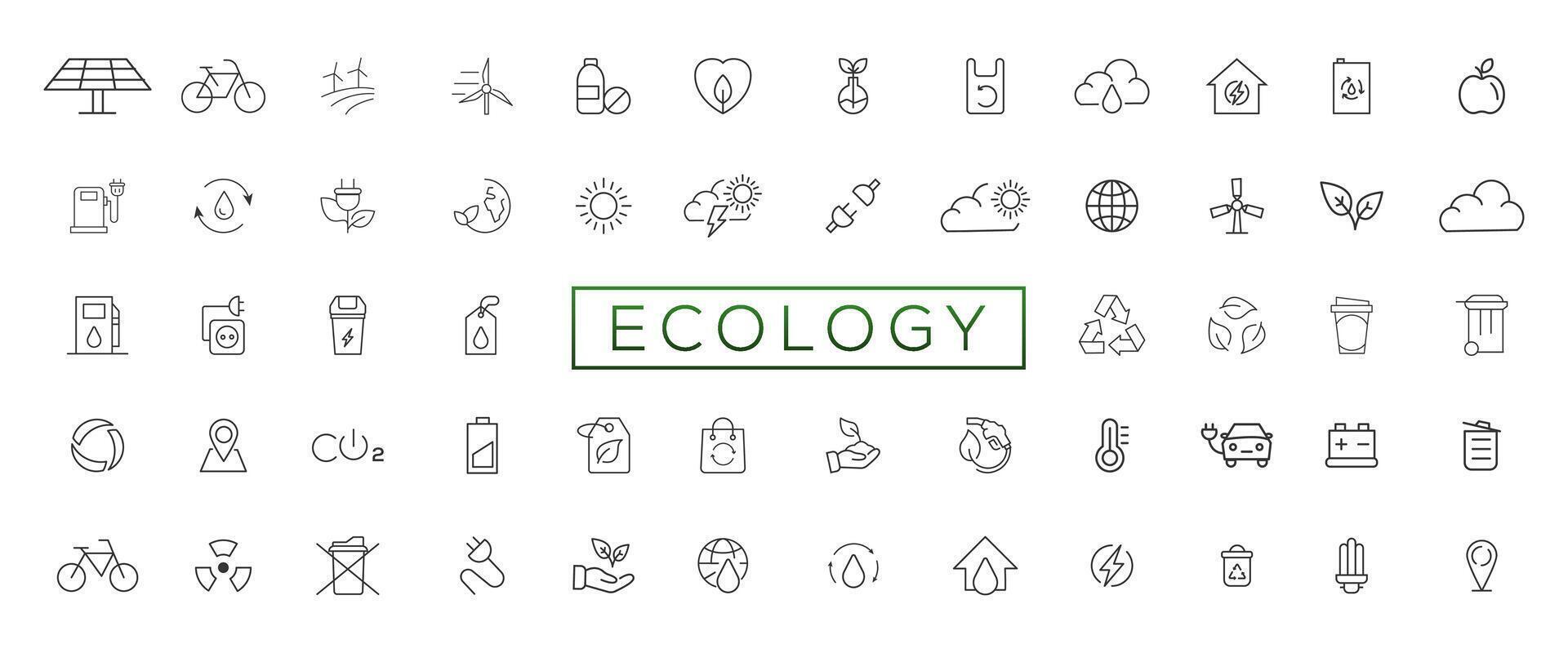 eco simpático relacionado Delgado línea icono conjunto en mínimo estilo. lineal ecología iconos ambiental sustentabilidad sencillo símbolo vector