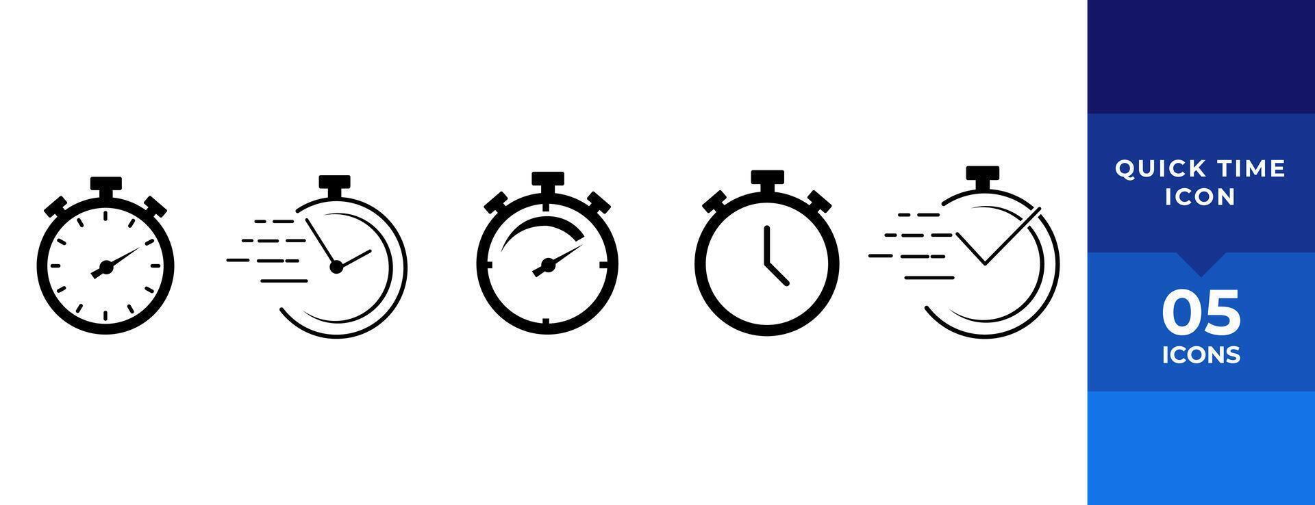 Timer icons set. Quick time or deadline icon. Express service symbol. Countdown timer and stopwatch icons isolated on white. Vector illustration.