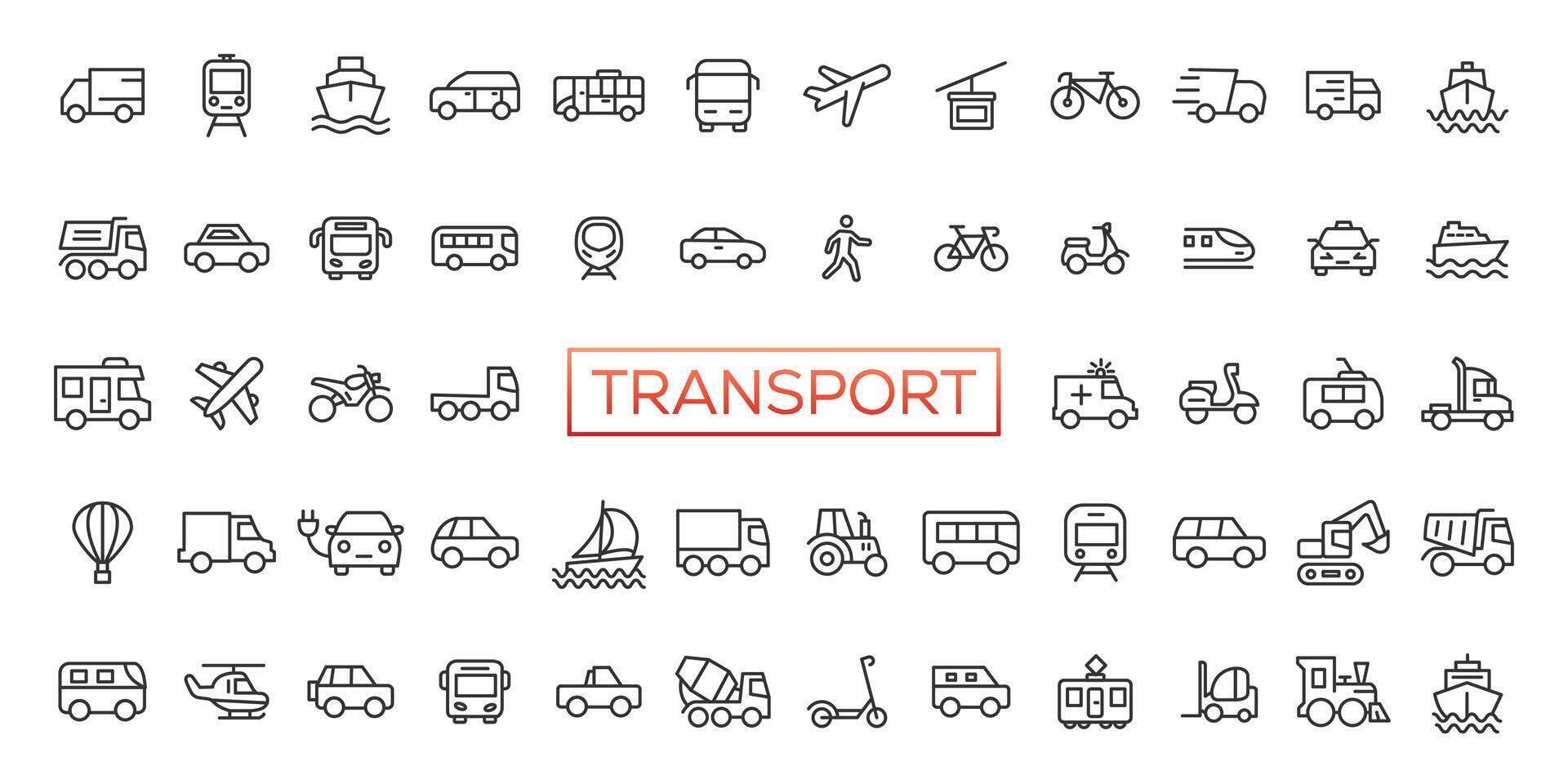 Transport thin line icons set. Vehicle icons. Transport symbols collection. Transport types. Vector illustration