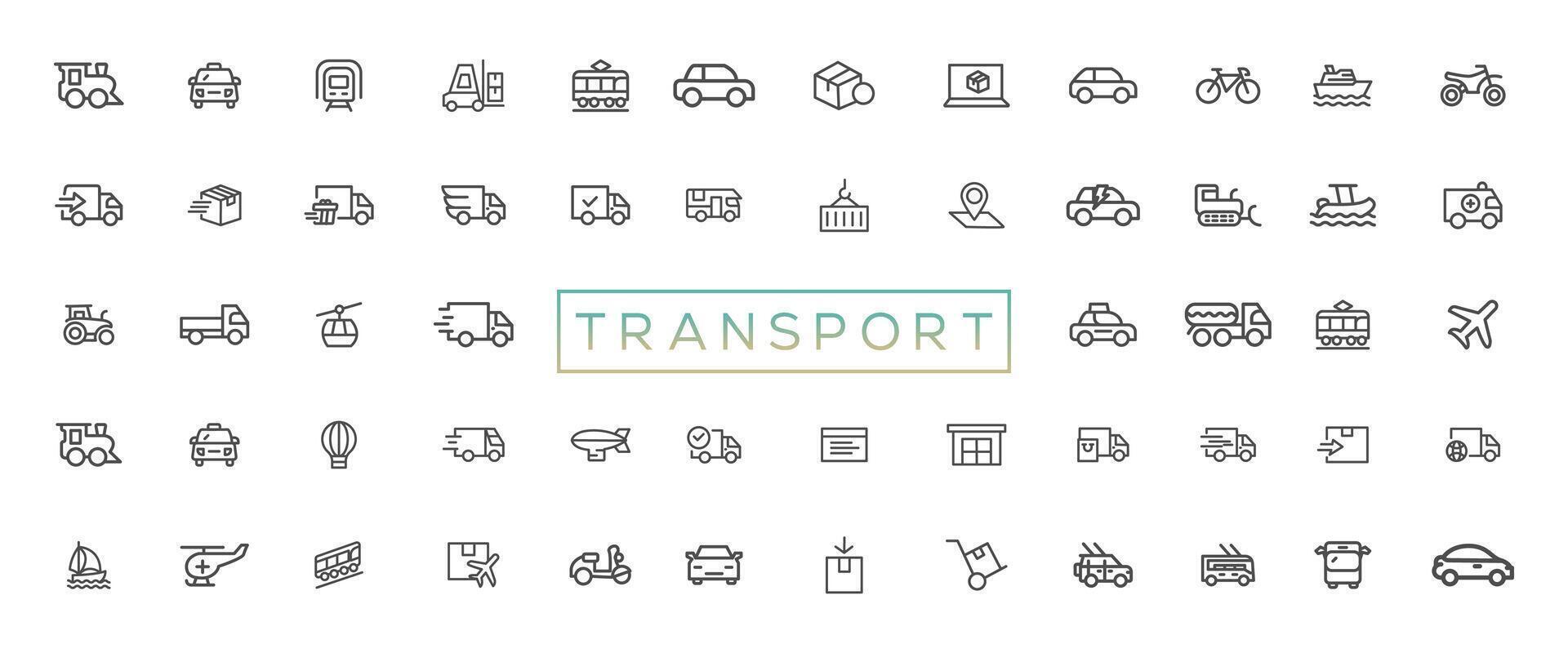 Transport, vehicle and delivery elements - minimal thin line web icon set. Outline icons collection vector