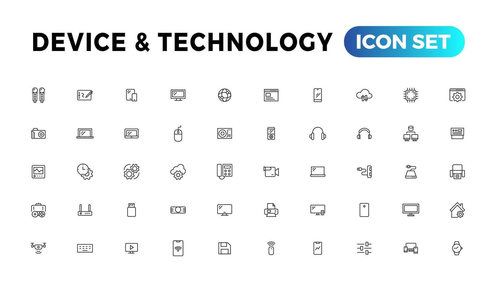 dispositivo y información tecnología línea íconos recopilación. grande ui icono conjunto en un plano diseño. Delgado contorno íconos paquete vector