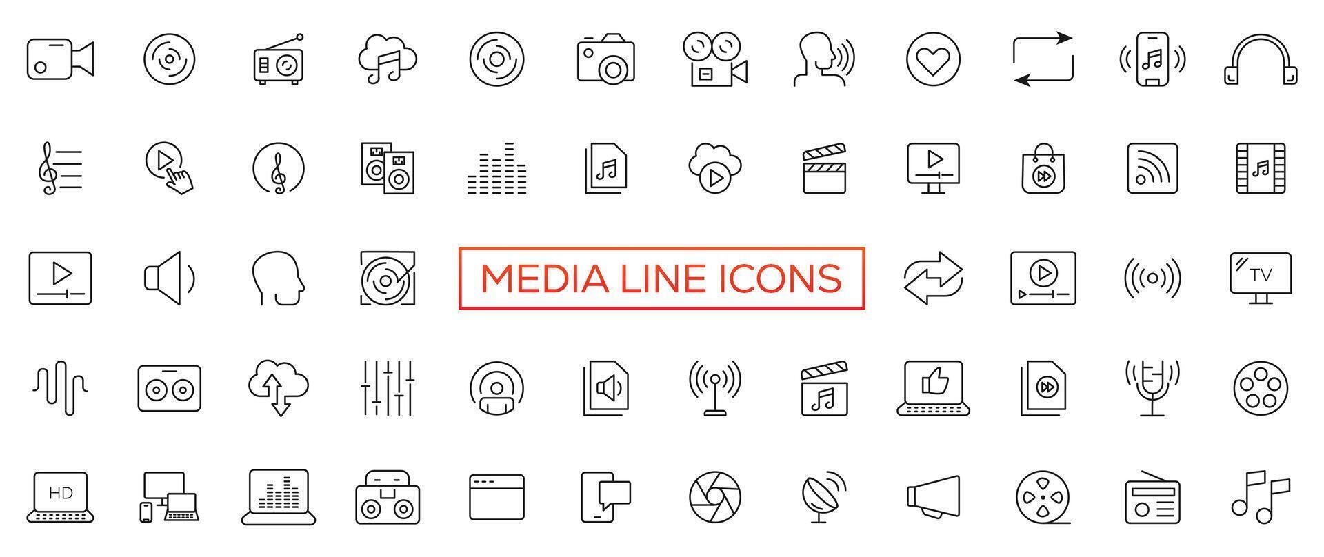Video and Audio thin line icons. Video, Audio editable stroke icons. Vector illustration