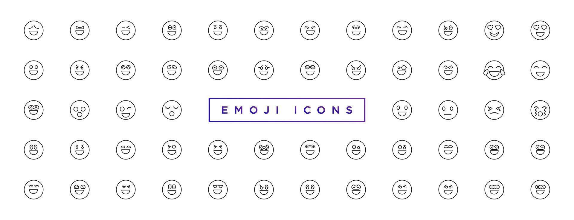 Emoji faces collection. Emojis flat style. Happy and sad emoji. Line smiley face vector