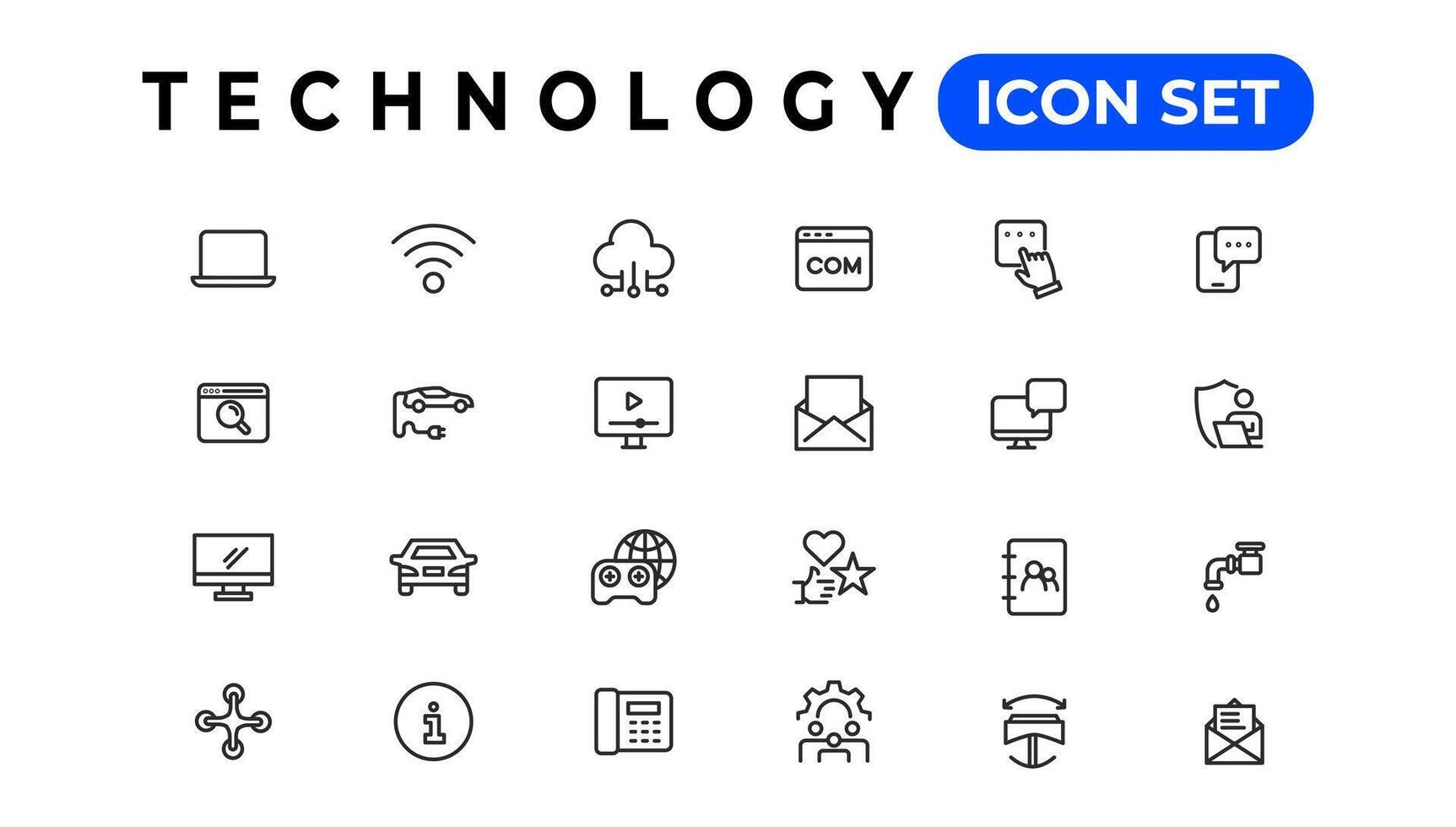Device and Information technology line icons collection. Big UI icon set in a flat design. Thin outline icons pack vector