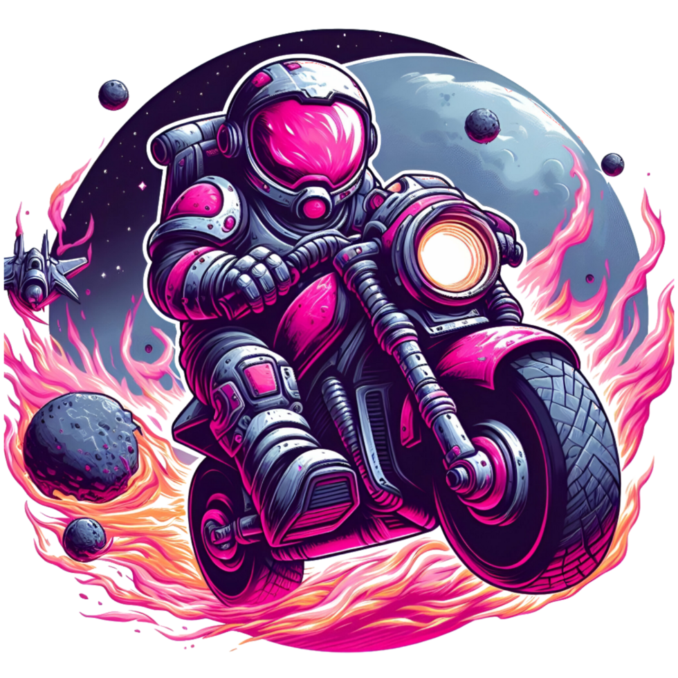 AI generated astronaut riding a pink motorcycle in space png