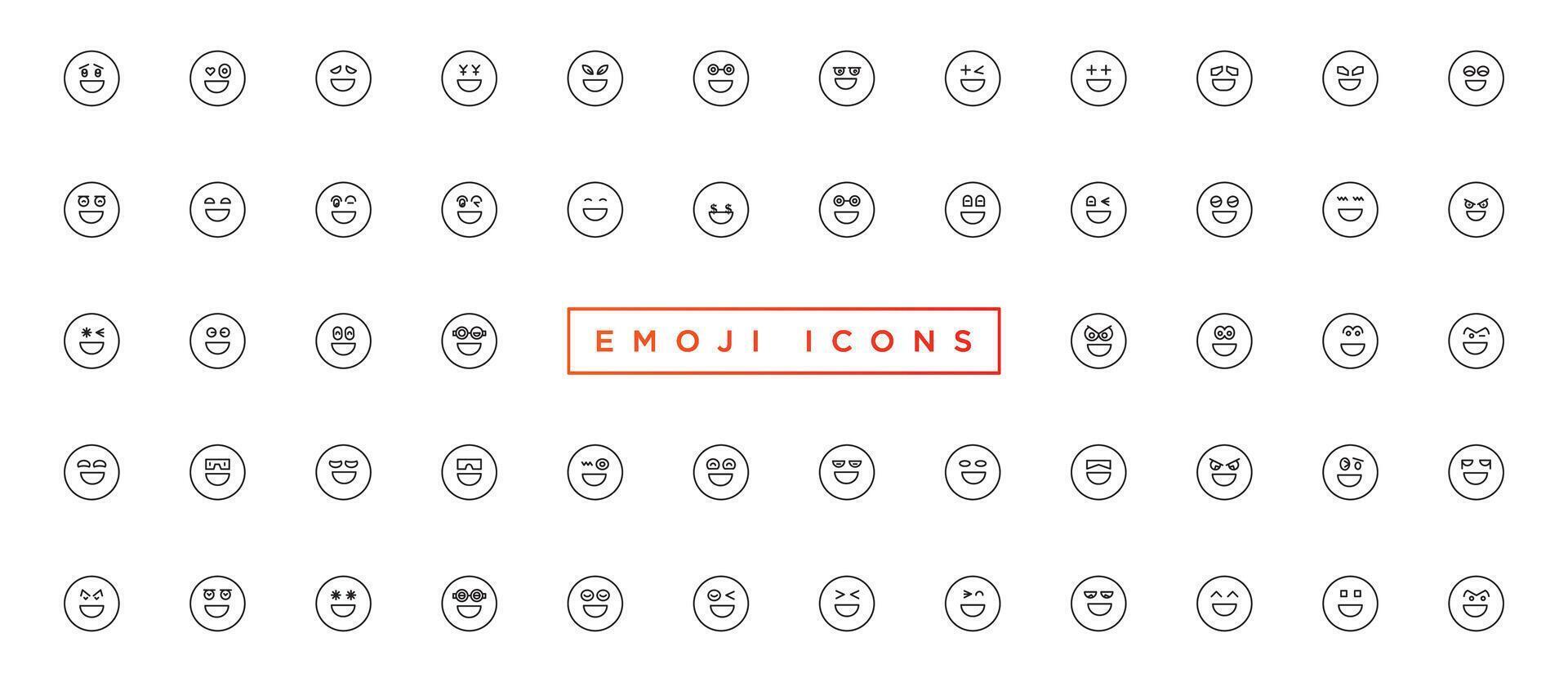 Emoji faces collection. Emojis flat style. Happy and sad emoji. Line smiley face vector