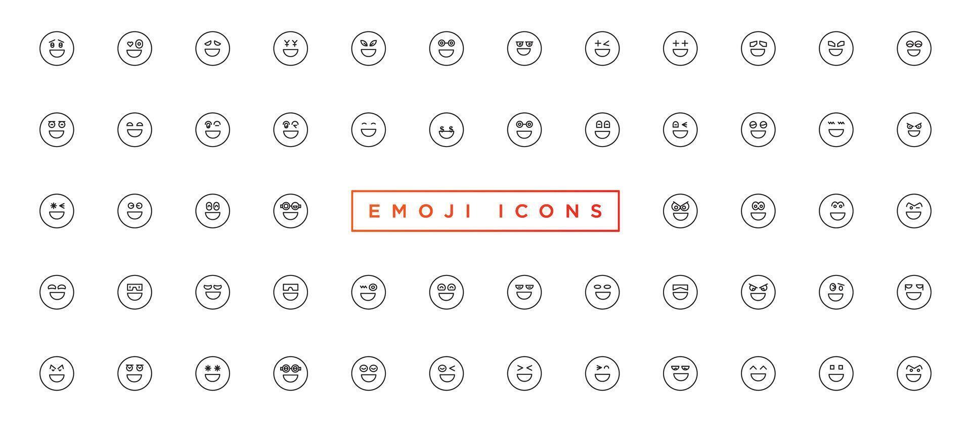 Emoji faces collection. Emojis flat style. Happy and sad emoji. Line smiley face vector