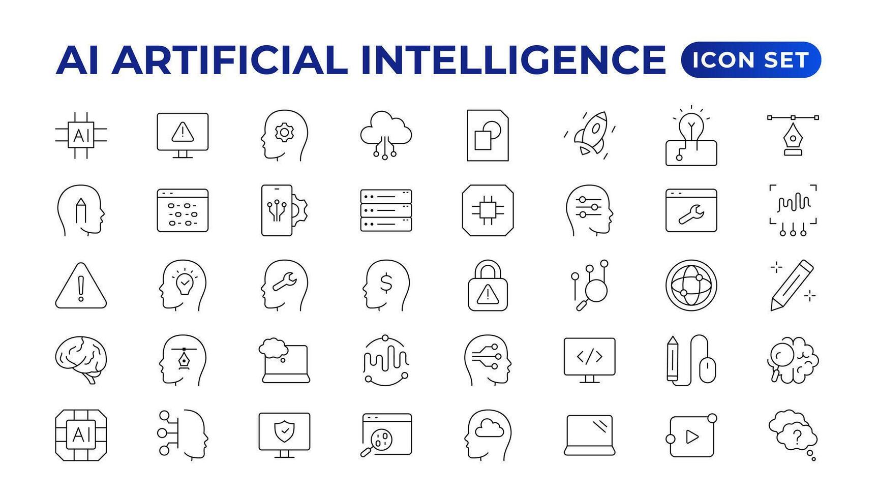 conjunto de ai artificial inteligencia icono conjunto vector recopilación. ai esenciales línea icono recopilación, artificial inteligencia icono conjunto en línea estilo, máquina aprendiendo, inteligente robótico gratis vector
