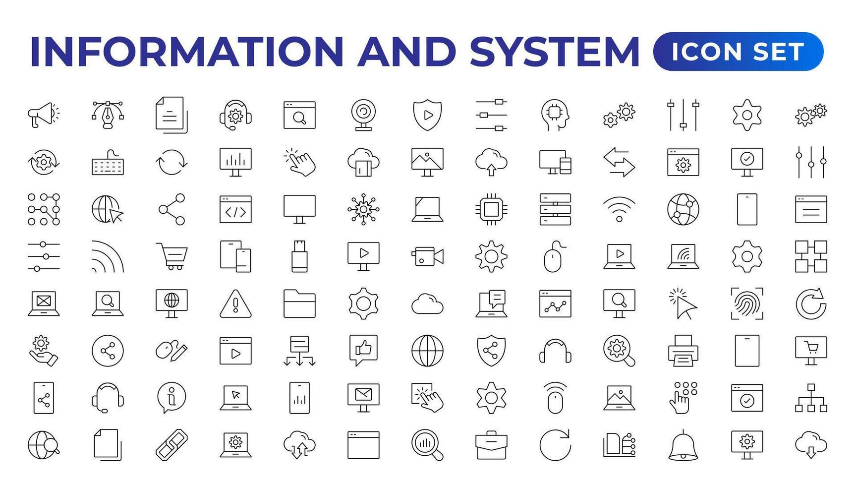 Global Connection, Cloud Data Technology Services, Information Line Icons. Programming coding set of web icons. Software development for and mobile app. Code,  information technology, coder more. vector
