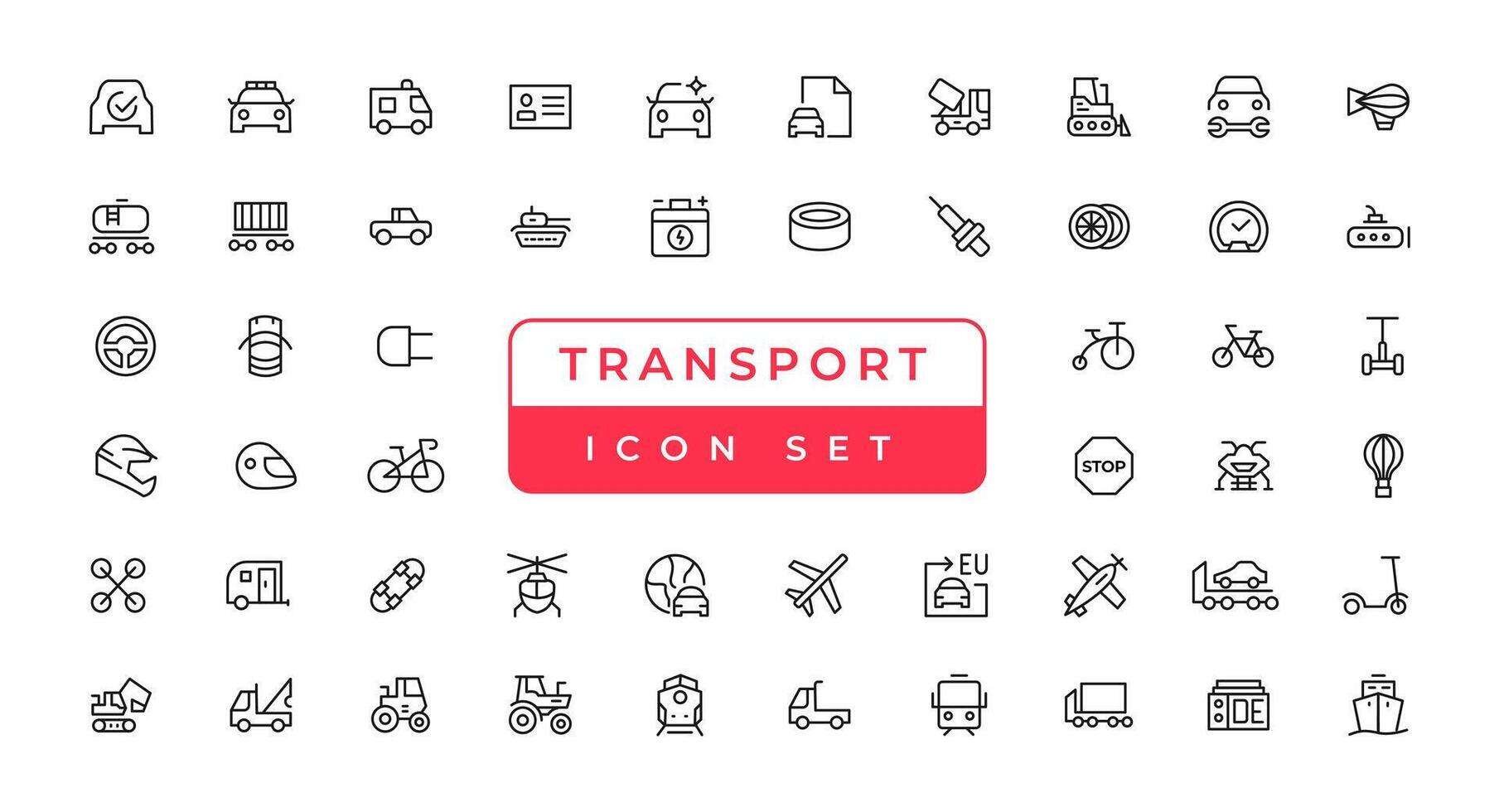 Transport, vehicle and delivery elements - minimal thin line web icon set. Outline icons collection. Simple vector illustration.