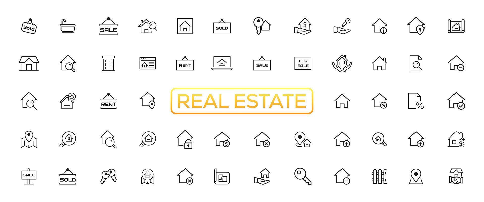 Real Estate minimal thin line web icon set. Included the icons as realty, property, mortgage, home loan and more. Outline icons collection. Simple vector illustration