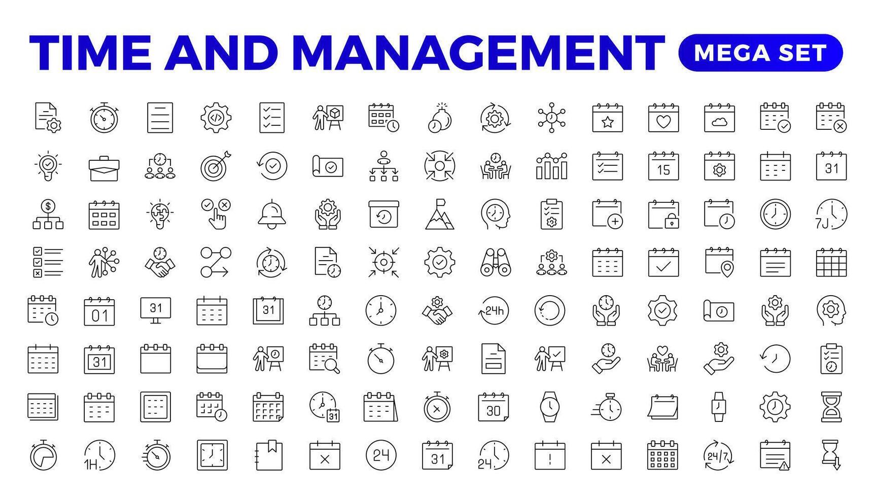 Business and management line icons set. Management icon collection. Project management icon collection. Time management and planning concept. Outline icon set. vector