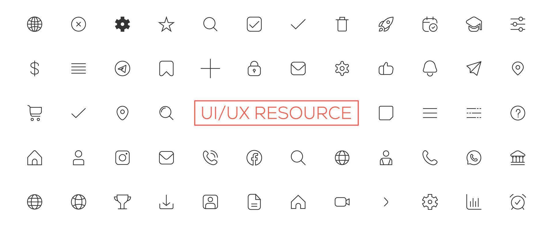 Minimalist and simple looking ui icons set for dark, light mode. Outline isolated user interface elements for night, day themes vector