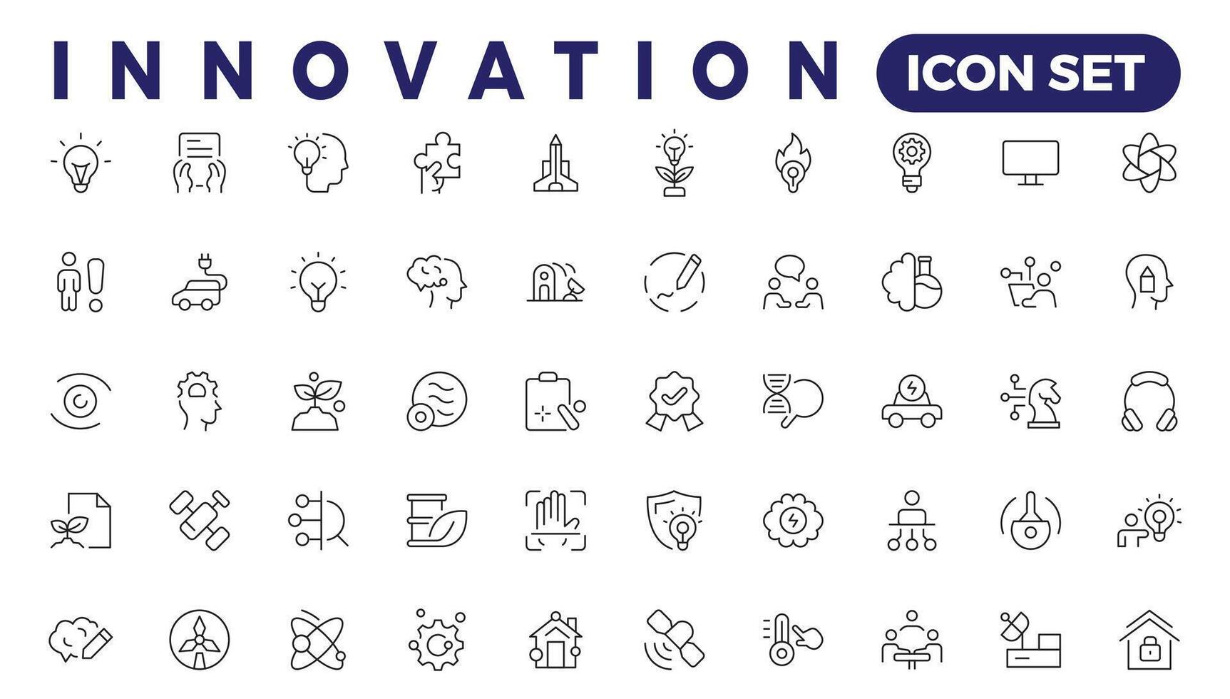 innovación línea íconos recopilación. tecnología, creativo, idea genial, educación iconos ui icono colocar. Delgado contorno íconos paquete vector