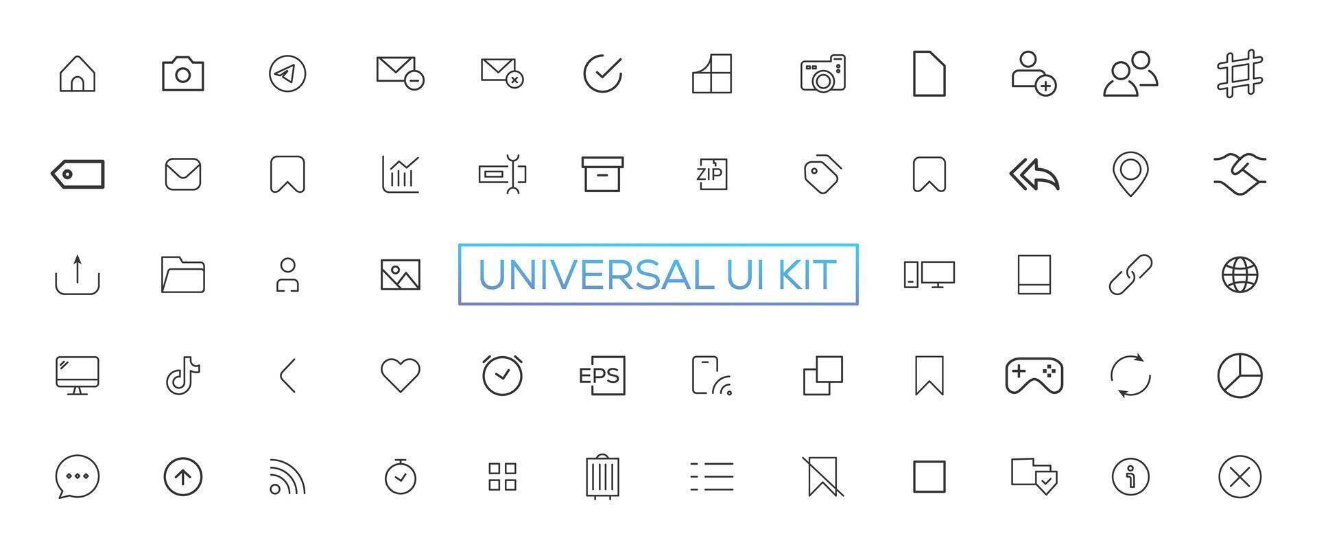 Minimalist and simple looking ui icons set for dark, light mode. Outline isolated user interface elements for night, day themes vector