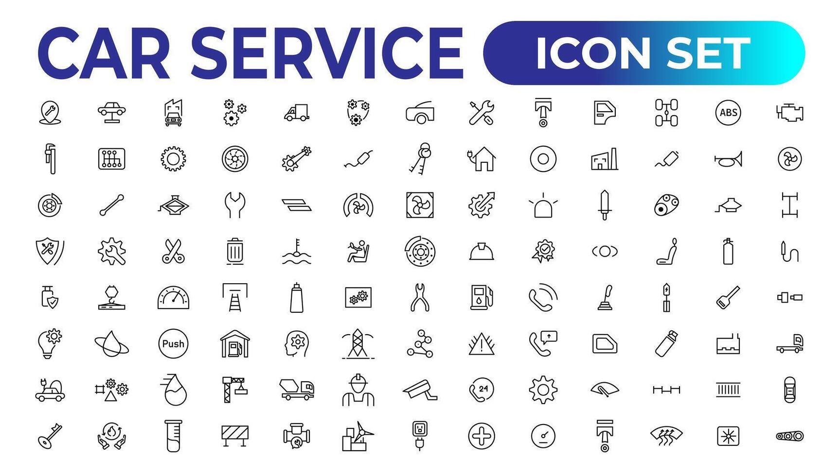 Car service icon set with editable stroke and white background. Auto service, car repair icon set. Car service and garage. vector