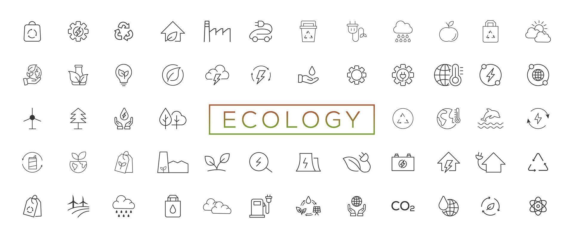 eco simpático relacionado Delgado línea icono conjunto en mínimo estilo. lineal ecología iconos ambiental sustentabilidad sencillo símbolo vector