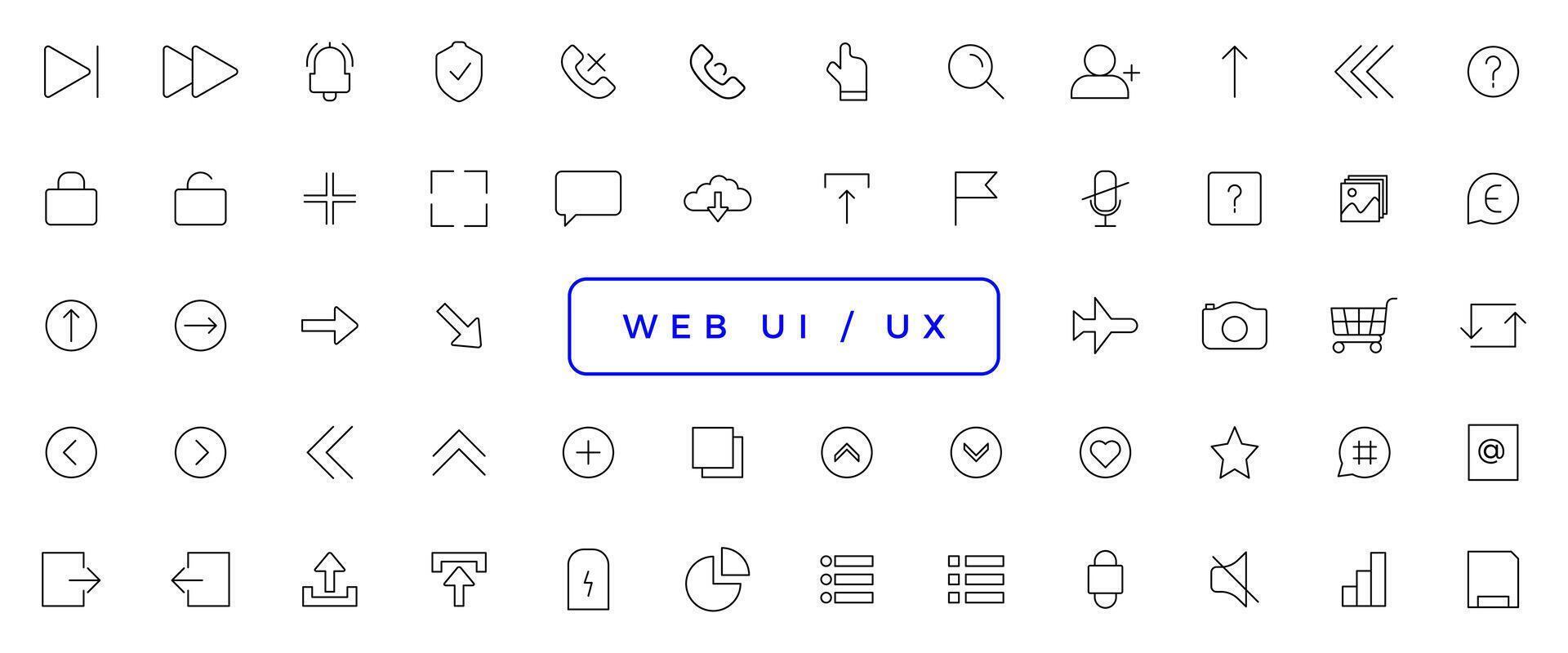 Set of outline ui and ux icons. Minimalist thin linear web icon set vector