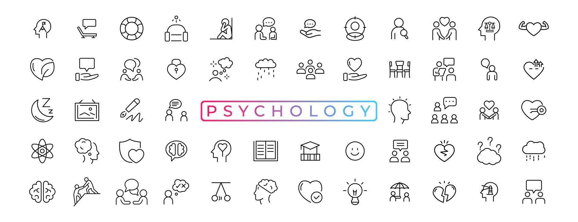 Psychology and mental line icons collection. Big UI icon set in a flat design. Thin outline icons pack. Vector illustration EPS10