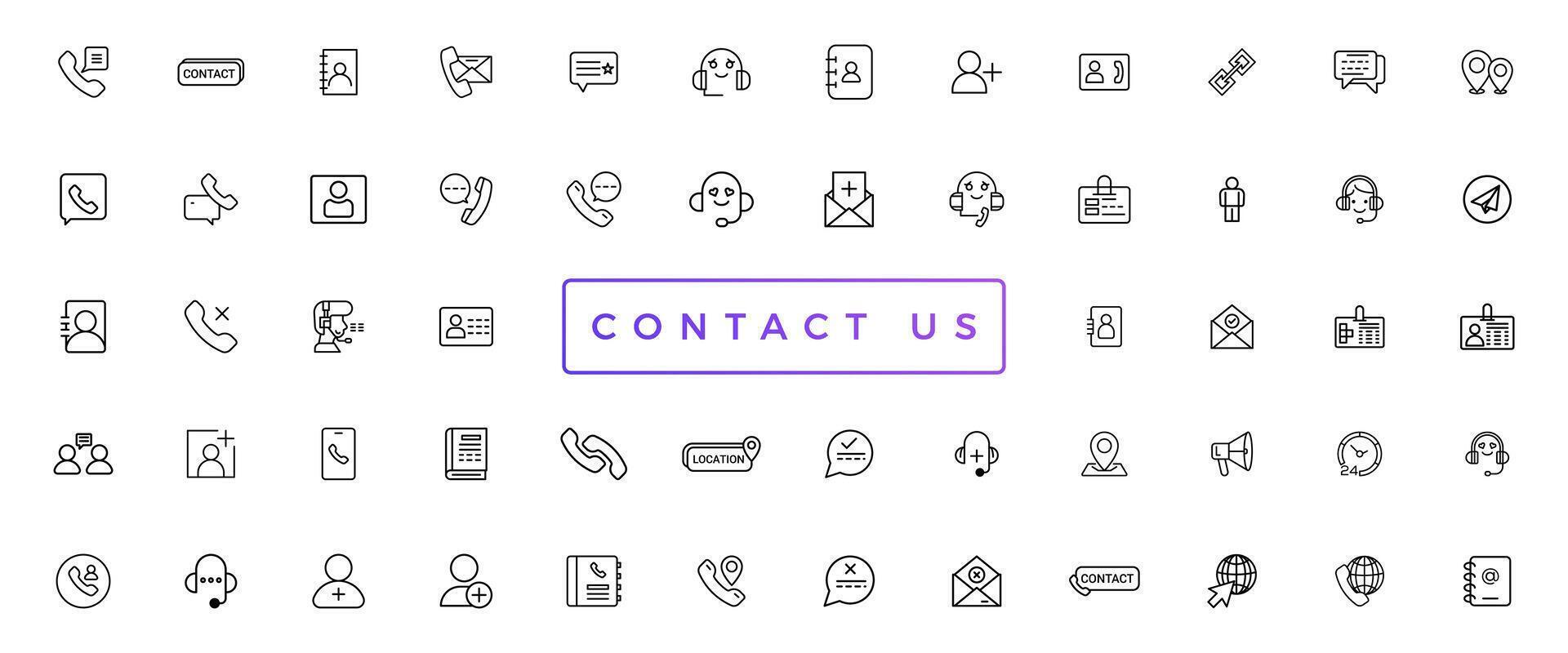 Contact Us web icons in line style. Web and mobile icon. Chat, support, message, phone. Vector illustration