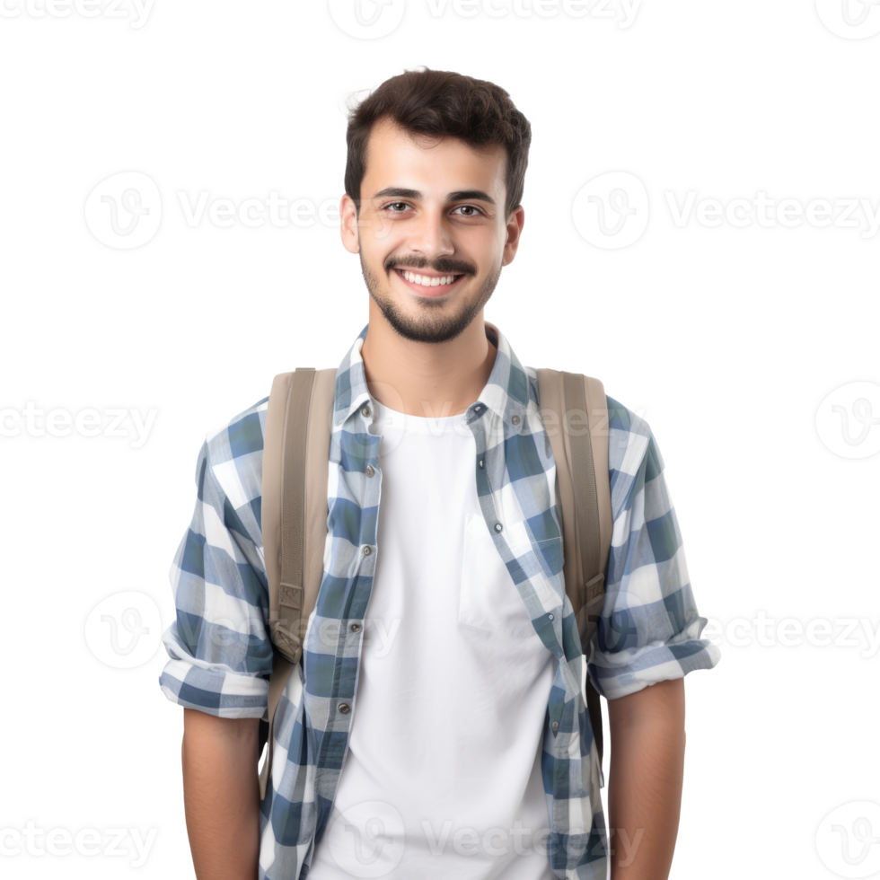 AI generated Male university student carrying backpack isolated on transparent background png