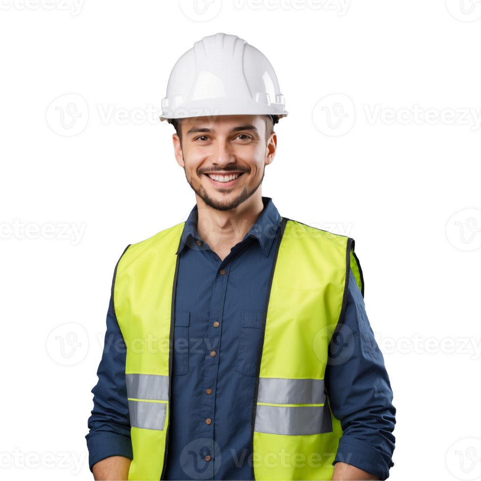 AI generated Male engineer with helmet and safety vest isolated on transparent background png