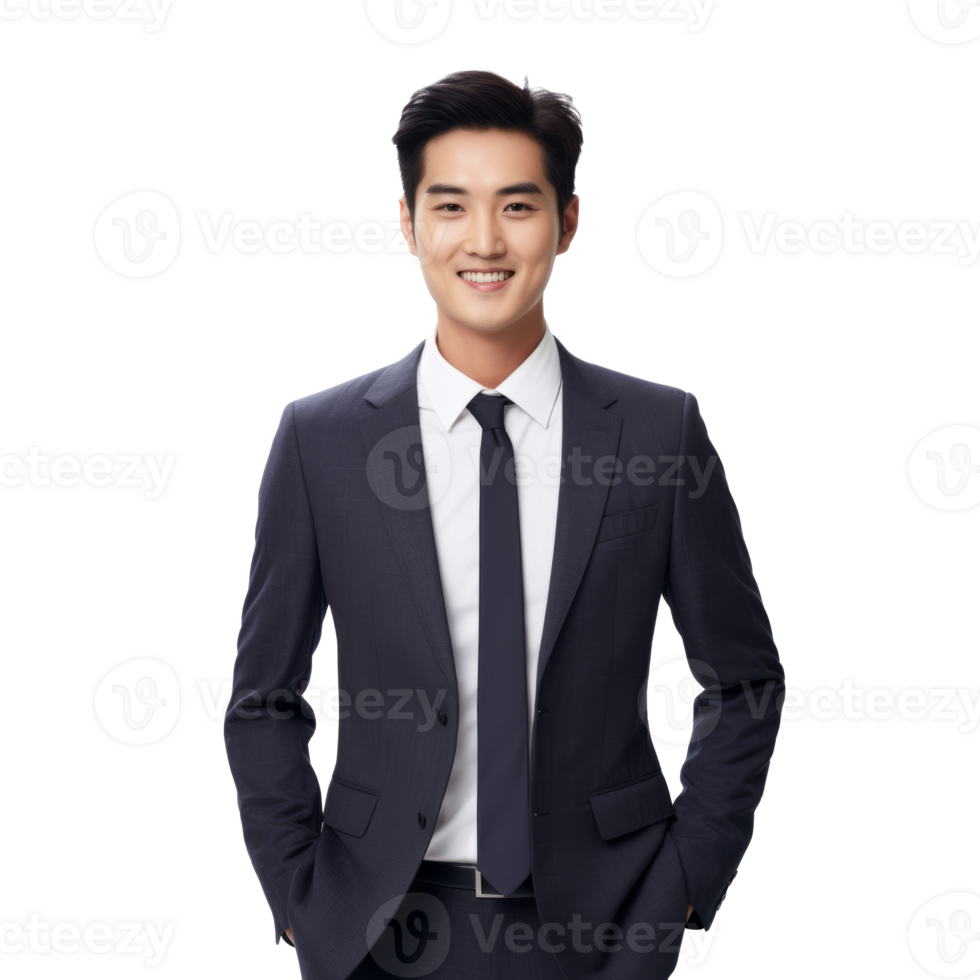 AI generated Asian businessman dressed in black suit isolated on transparent background png