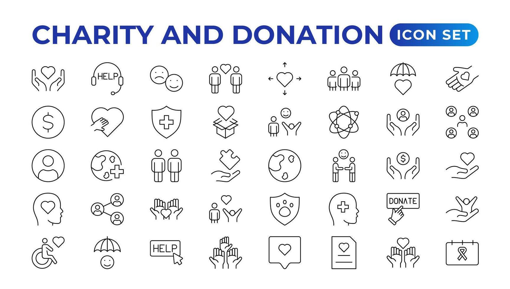 caridad y donación icono colocar. caridad y donación icono colocar, ayuda, voluntario, donado asistencia, intercambio, y solidaridad símbolo. sólido íconos vector recopilación.