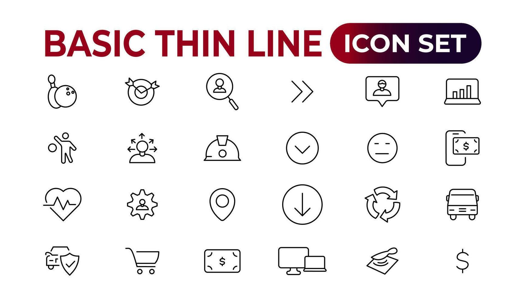 Basic thin line icon for office and web. outline icon set collection. vector