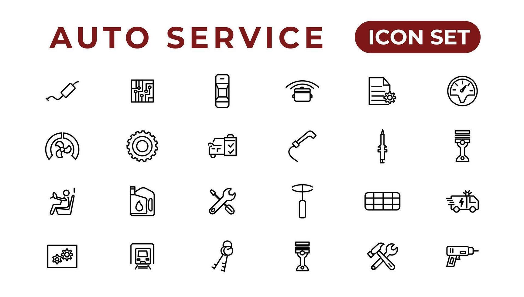 Auto service and car garage Set of thin line web icon set, simple outline icons collection, Pixel Perfect icons, Simple vector illustration.