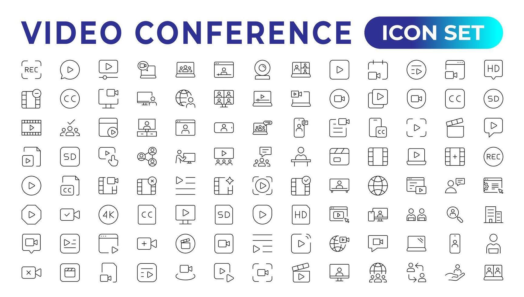 Video Conference icon Set. Collection of linear simple web icons. vector