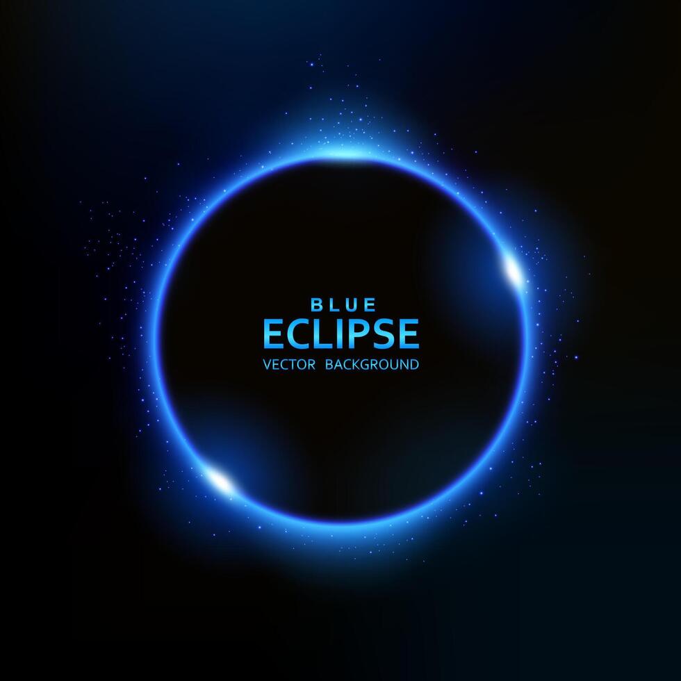 Blue Eclipse Isolated on Dark Background, Vector Illustration
