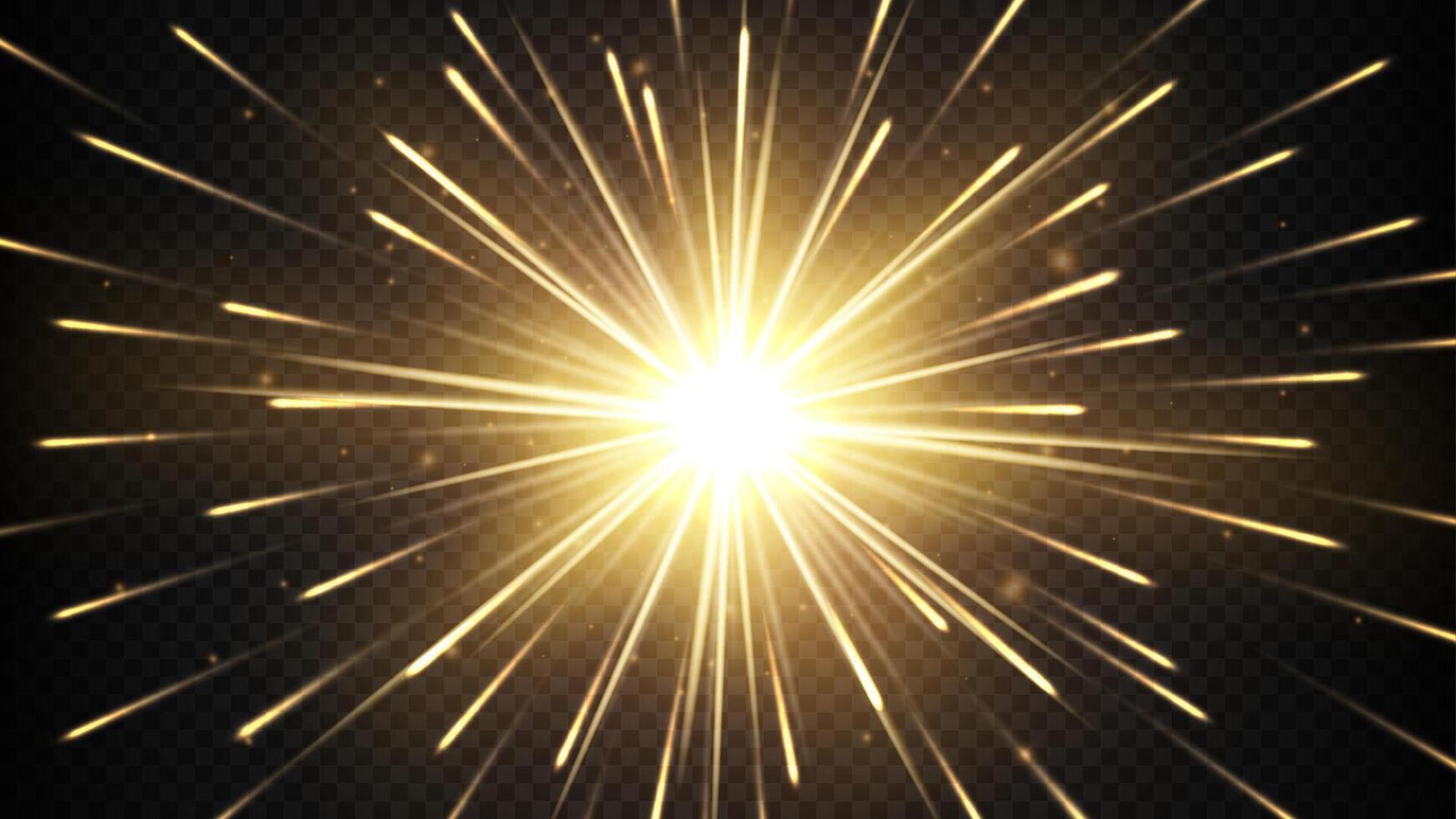 Gold Rays with Particle Explosion, Vector Illustration