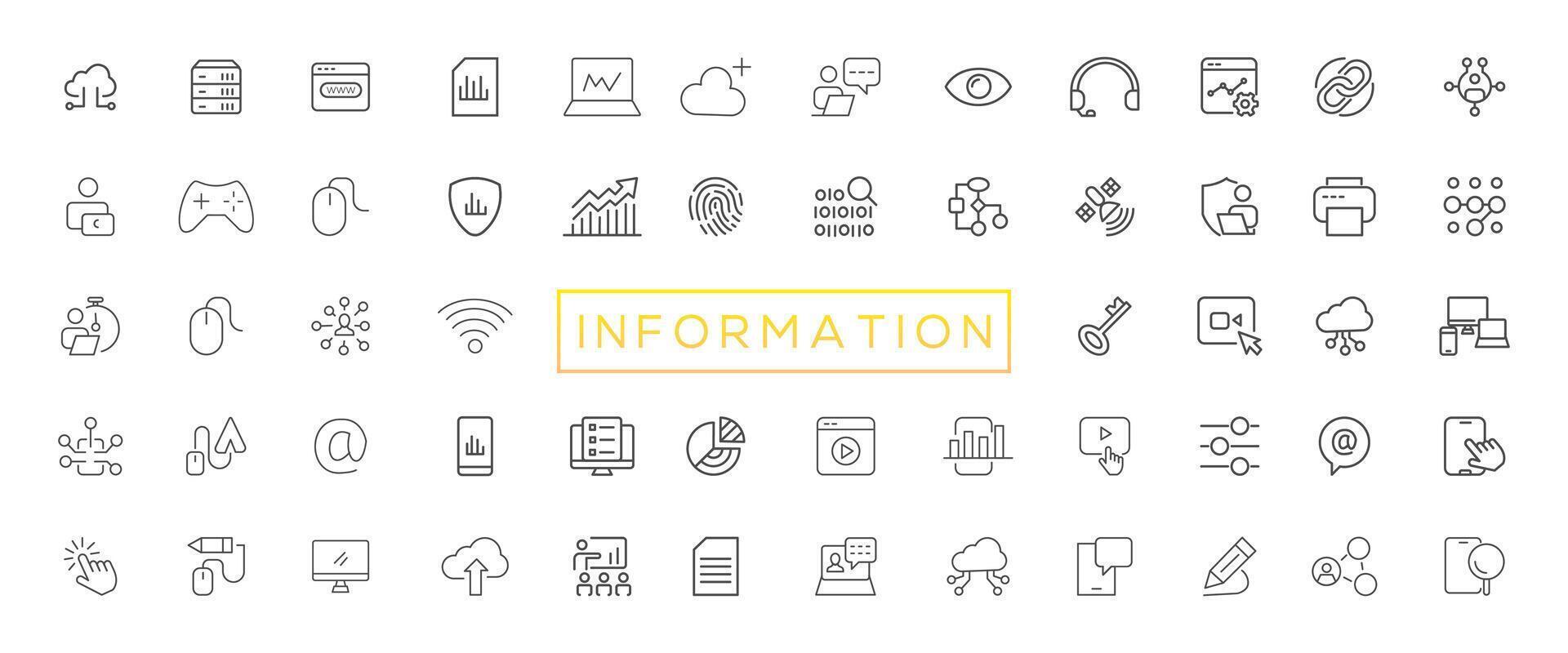Information technology line icons collection. Big UI icon set in a flat design. Thin outline icons pack vector