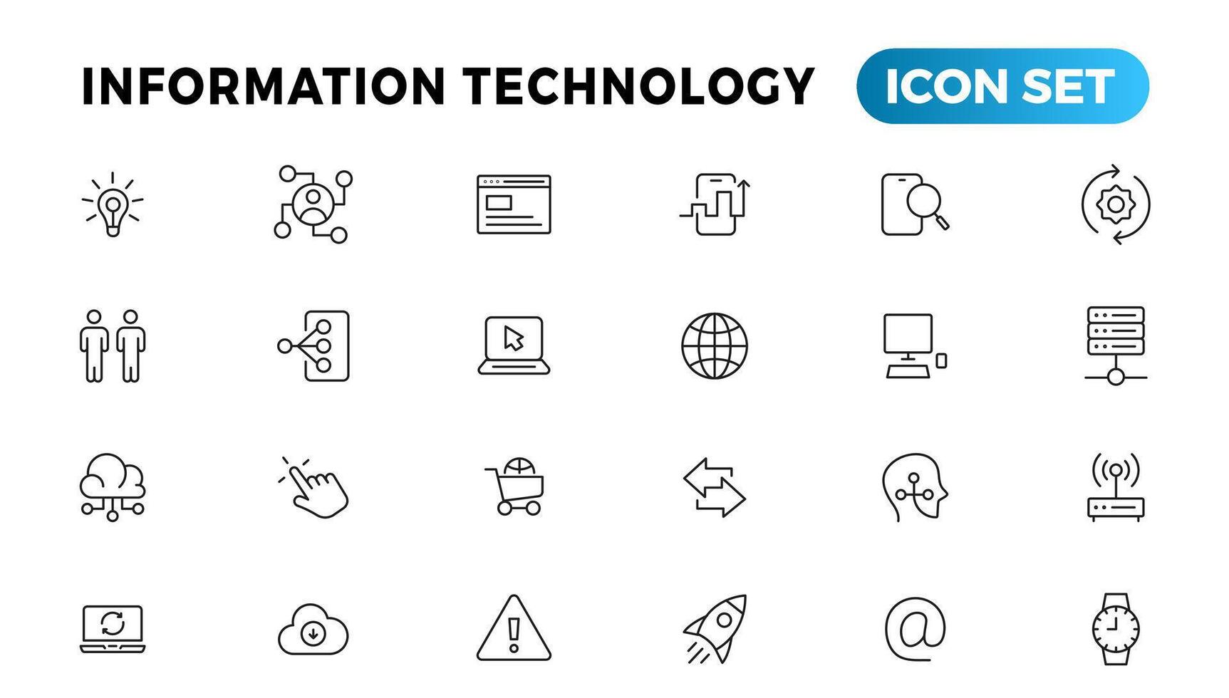 información tecnología línea íconos recopilación. grande ui icono conjunto en un plano diseño. Delgado contorno íconos paquete vector