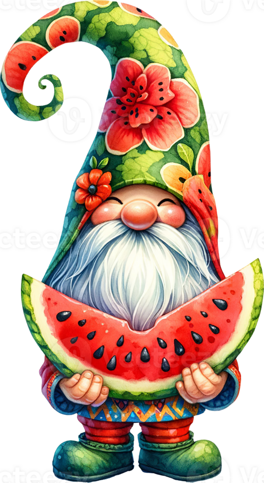 AI generated Watermelon Gnome with Floral Accents Clipart png