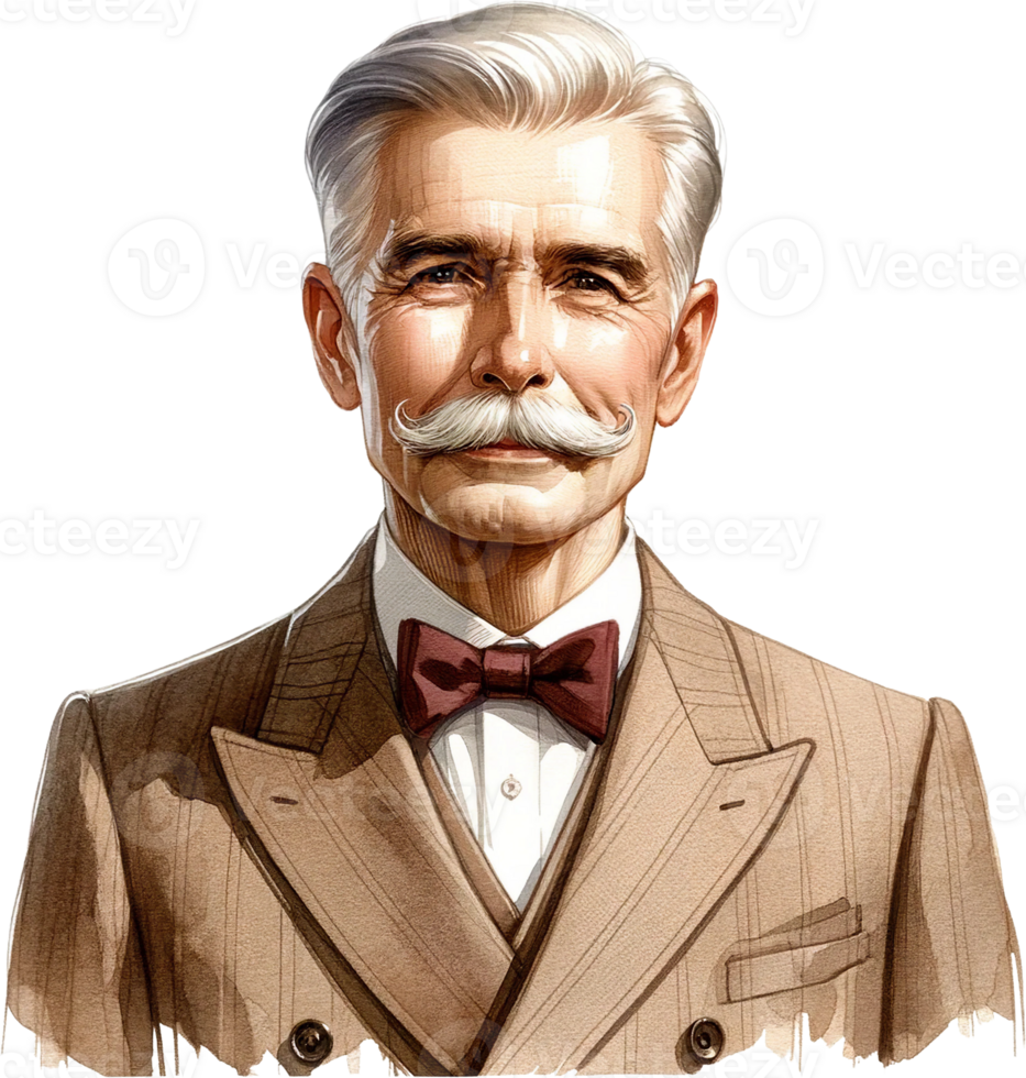 AI generated Vintage Styled Senior with Bowtie and Tweed Suit png
