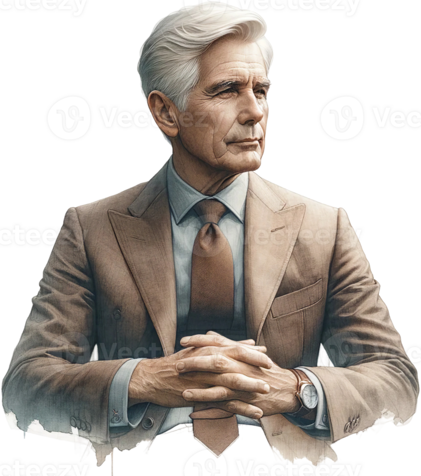 AI generated Pensive Mature Businessman in Taupe Blazer png
