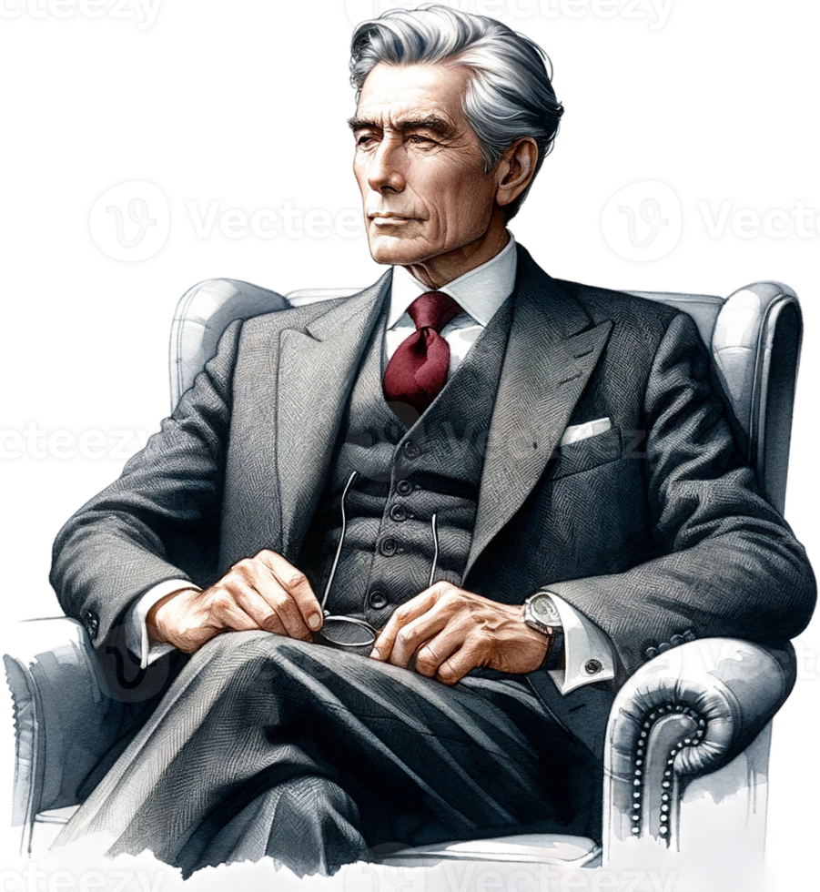 AI generated Serene Senior Man in Business Attire Reflecting png