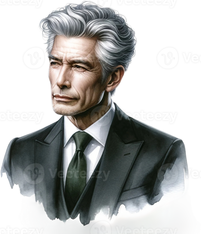 AI generated Contemplative Elderly Gentleman in Black Suit png