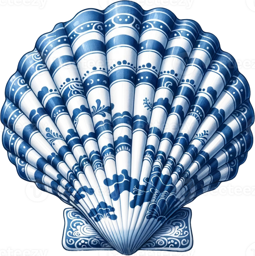AI generated Blue Porcelain Sea Shell with Intricate Pattern png