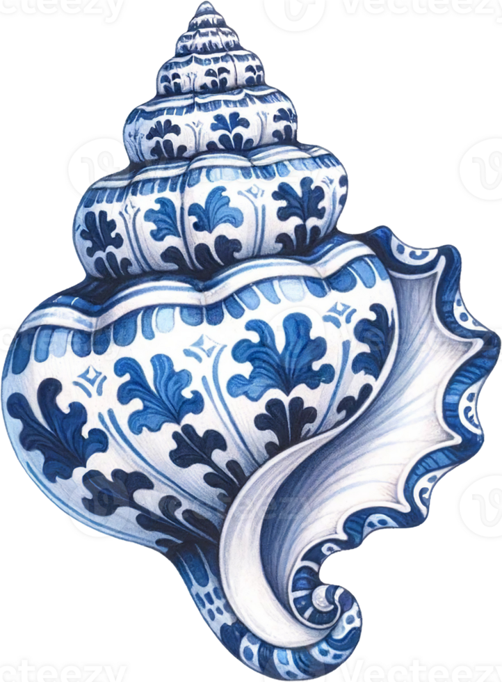 AI generated Classic Blue Delftware Styled Sea Shell Design png