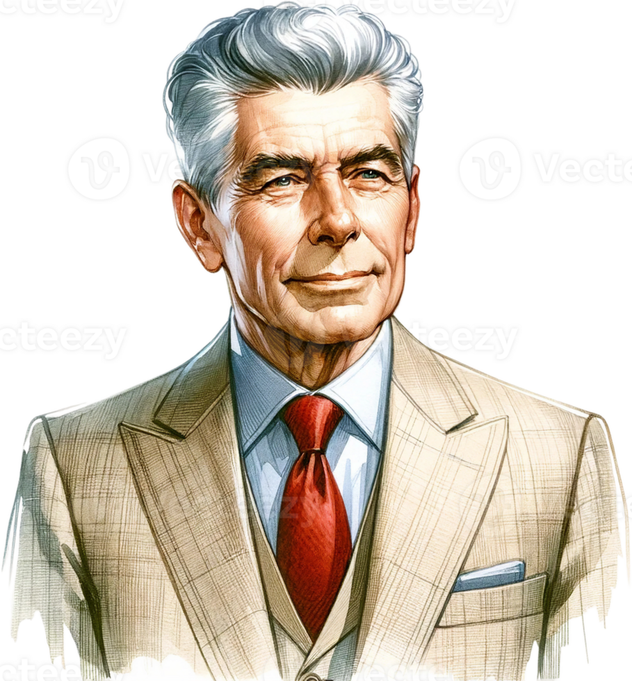 AI generated Stately Senior Man in Beige Suit and Red Tie png