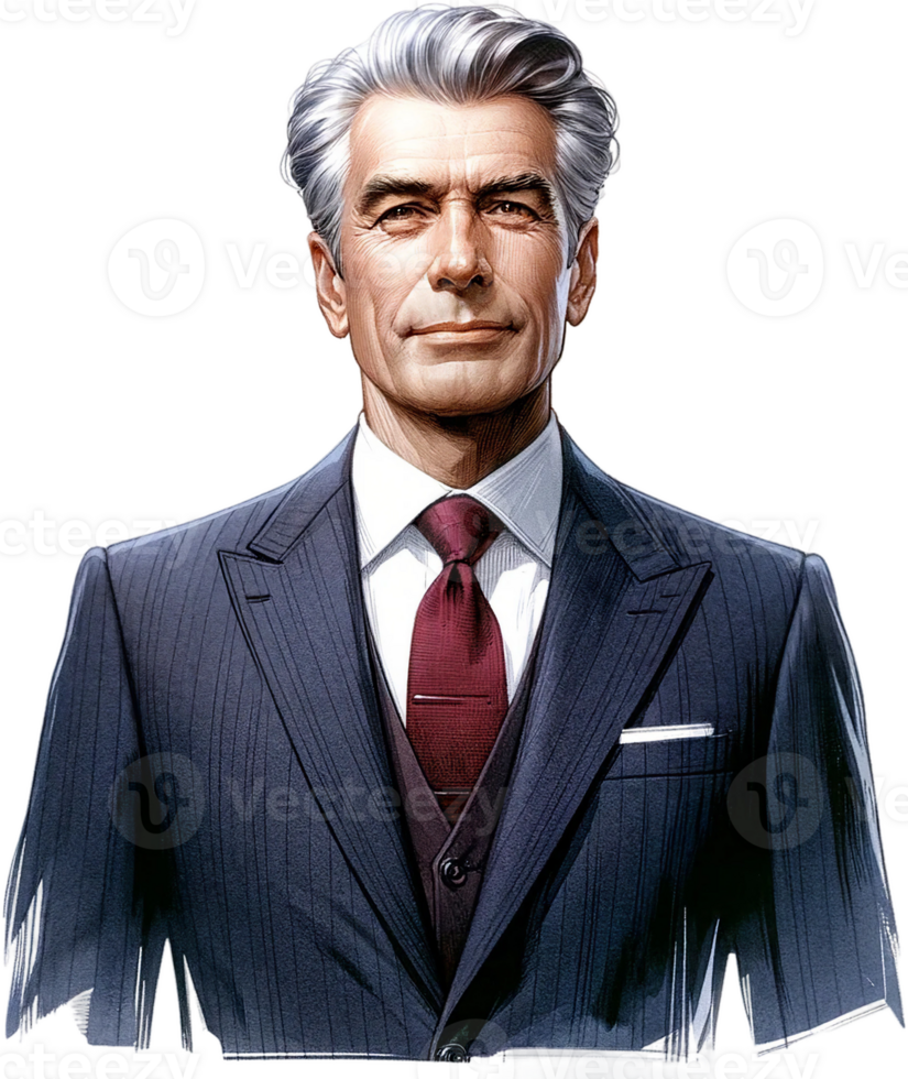 AI generated Confident Senior Leader in Navy Suit and Red Tie png