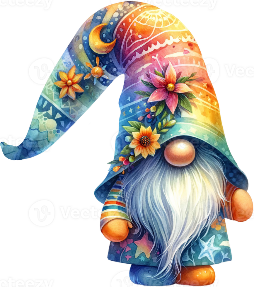 AI generated Gnome with Surfboard and Tropical Hat Illustration png